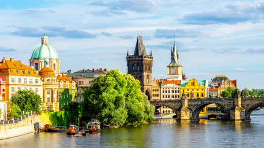 Charles Bridge and the Old Town riverside in Prague
